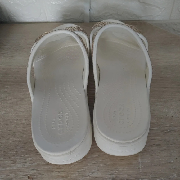 CROCS Monterey Glitters Slip On Wedge Women 11 Ivory White Wedding Sandals EUC - Picture 4 of 6